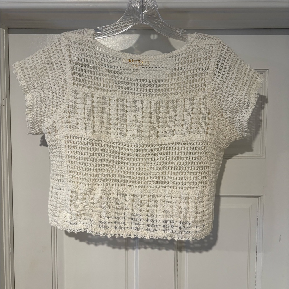 Rebellion Cream Crochet Button-Up Blouse - Picture 5 of 8